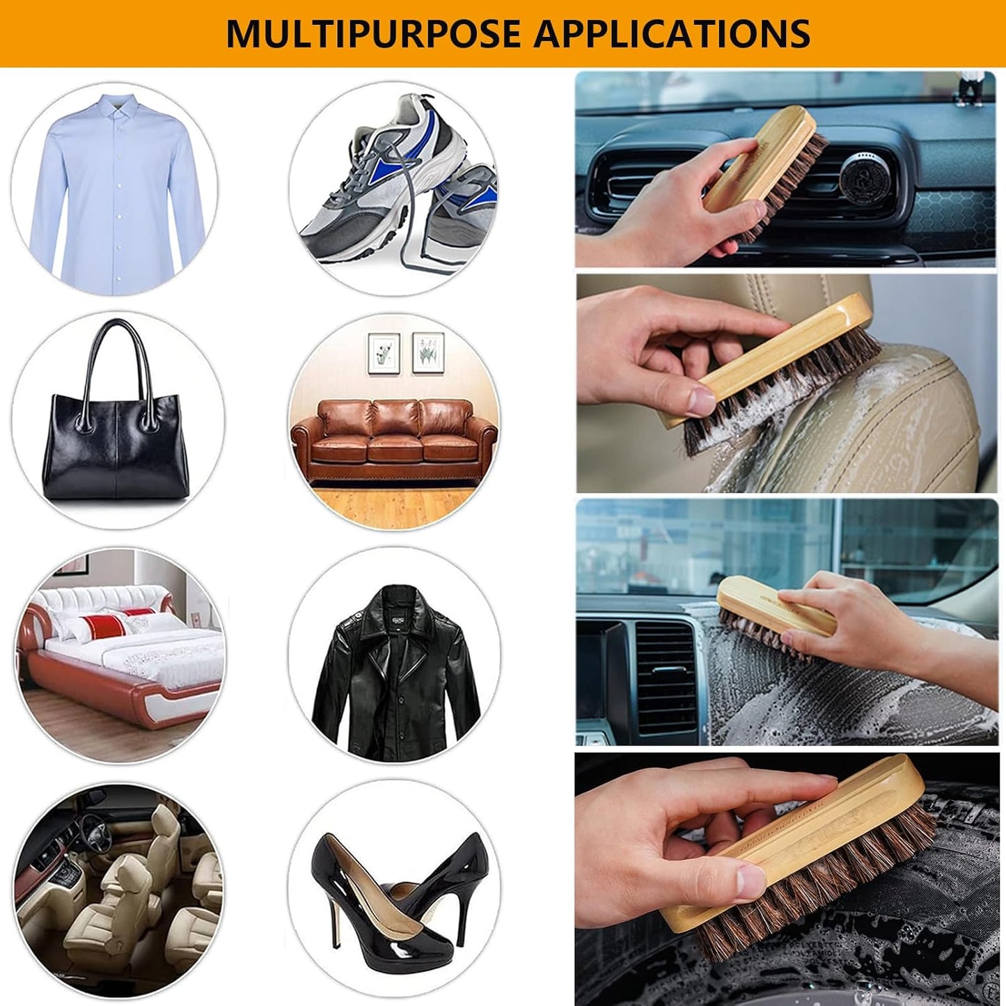 Horsehair Laundry Stain Brush 3 Pack Clothes Brush Shoes Soft Bristle Cleaning Brush Natural Wood Laundry Brush for Stains on Clothes Shoes Polishing Brush Shining Brushes