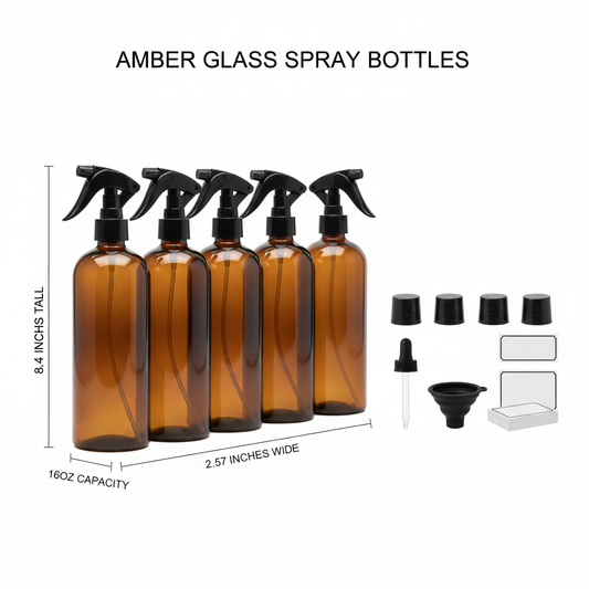 Amber Glass Spray Bottles Dimensions Spec Image