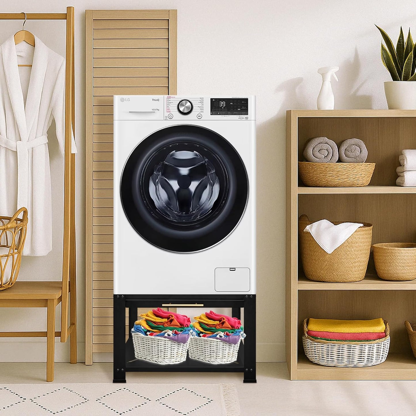 Washer and Dryer Pedestals Heavy Duty Metal Laundry Pedestal 29"W X 29"D X20"H, Washer Dryer Pedestal Extra Big Screws for Anti-Vibration, Basket Shelf, 800Lbs Capacity, Black
