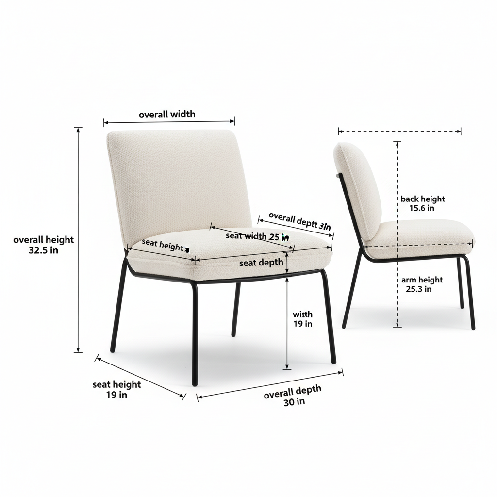 Ivory Bouclé Chair Size Diagram