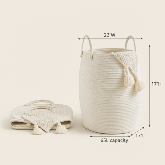 Woven Cotton Rope Laundry Basket with Dimensions