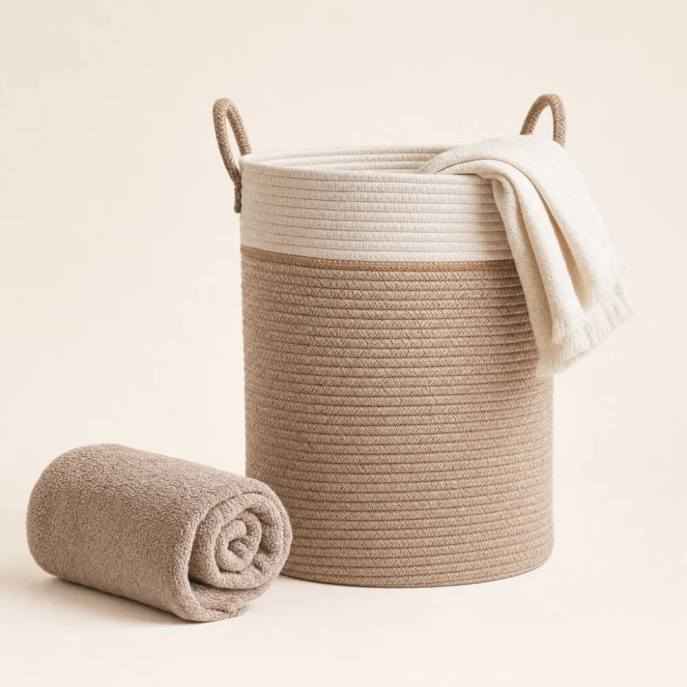 Woven baskets and hampers for laundry storage