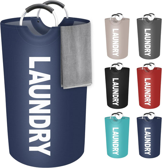 90L Large Laundry Basket, Laundry Hamper, Dirty Clothes Hamper for Laundry, Collapsible, Waterproof Laundry Baskets with Foam Protected Aluminum Handles for Laundry, Dorm, Family (Blue)