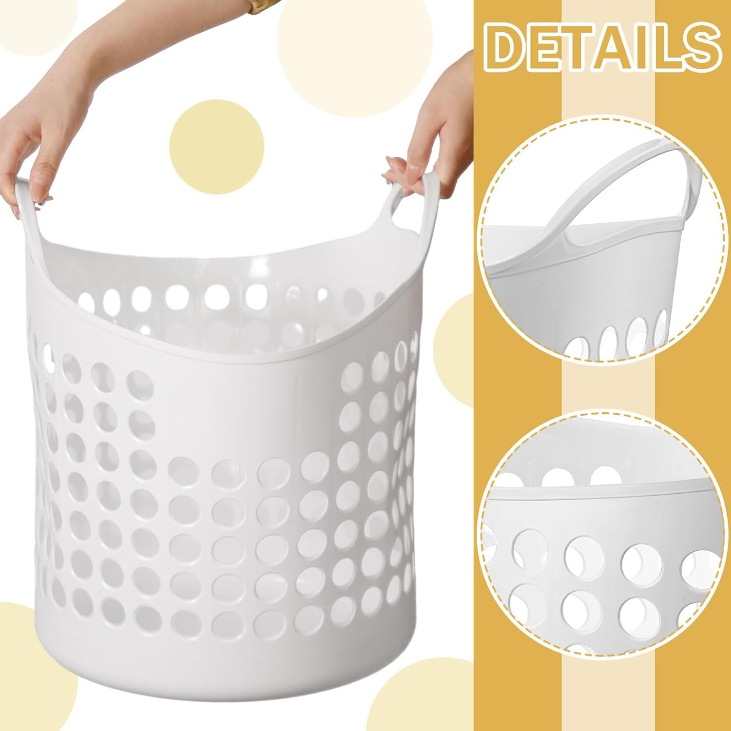 3 Pcs Flexible Laundry Basket Set Carry Portable Flexible Laundry with Carrying Handles White Large Versatile Laundry for Bathroom College Dorm Laundry Room