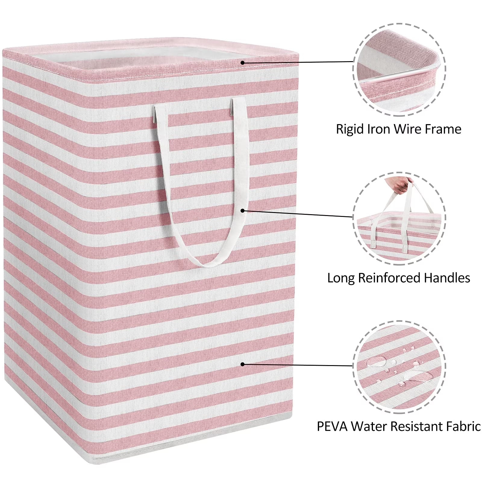 3Pcs 75L Laundry Basket, Laundry Hamper, Collapsible Laundry Baskets, Laundry Bags, Waterproof with Foam Protected Aluminum Handles, White & Pink