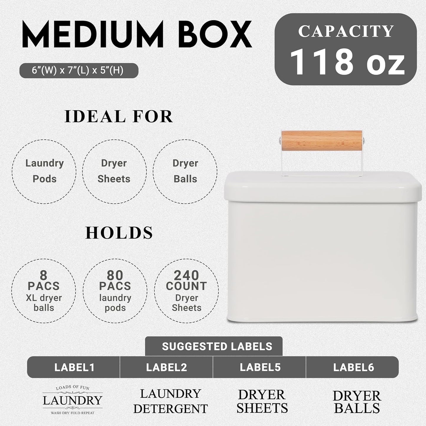 3-Set Laundry Room Organization and Storage | Modern Farmhouse Laundry Room Decor | Laundry Container for Organizing Laundry Pods, Laundry Powder, Dryer Sheets, Dryer Balls, Cream White