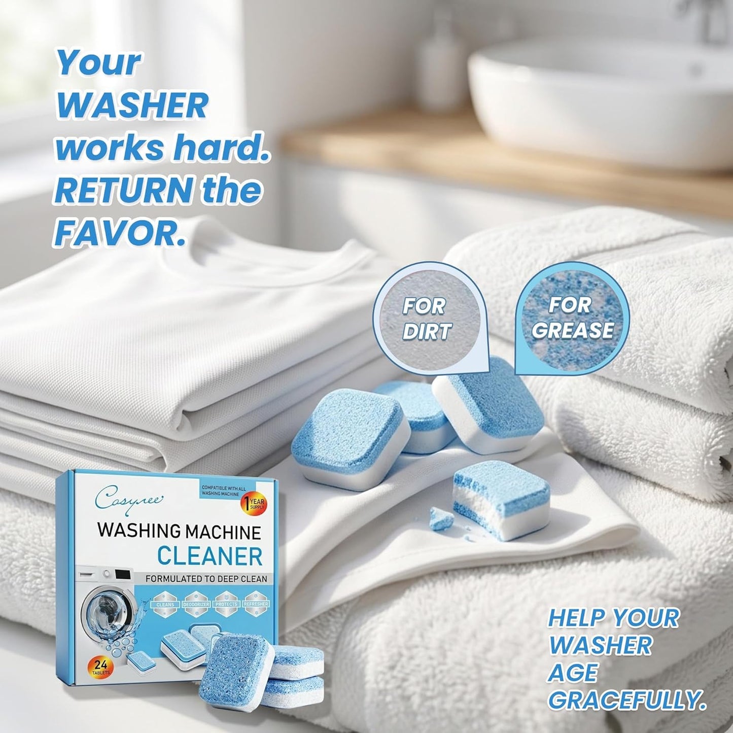 Washer Cleaner Tablets, 24 Count, 1 Year Supply