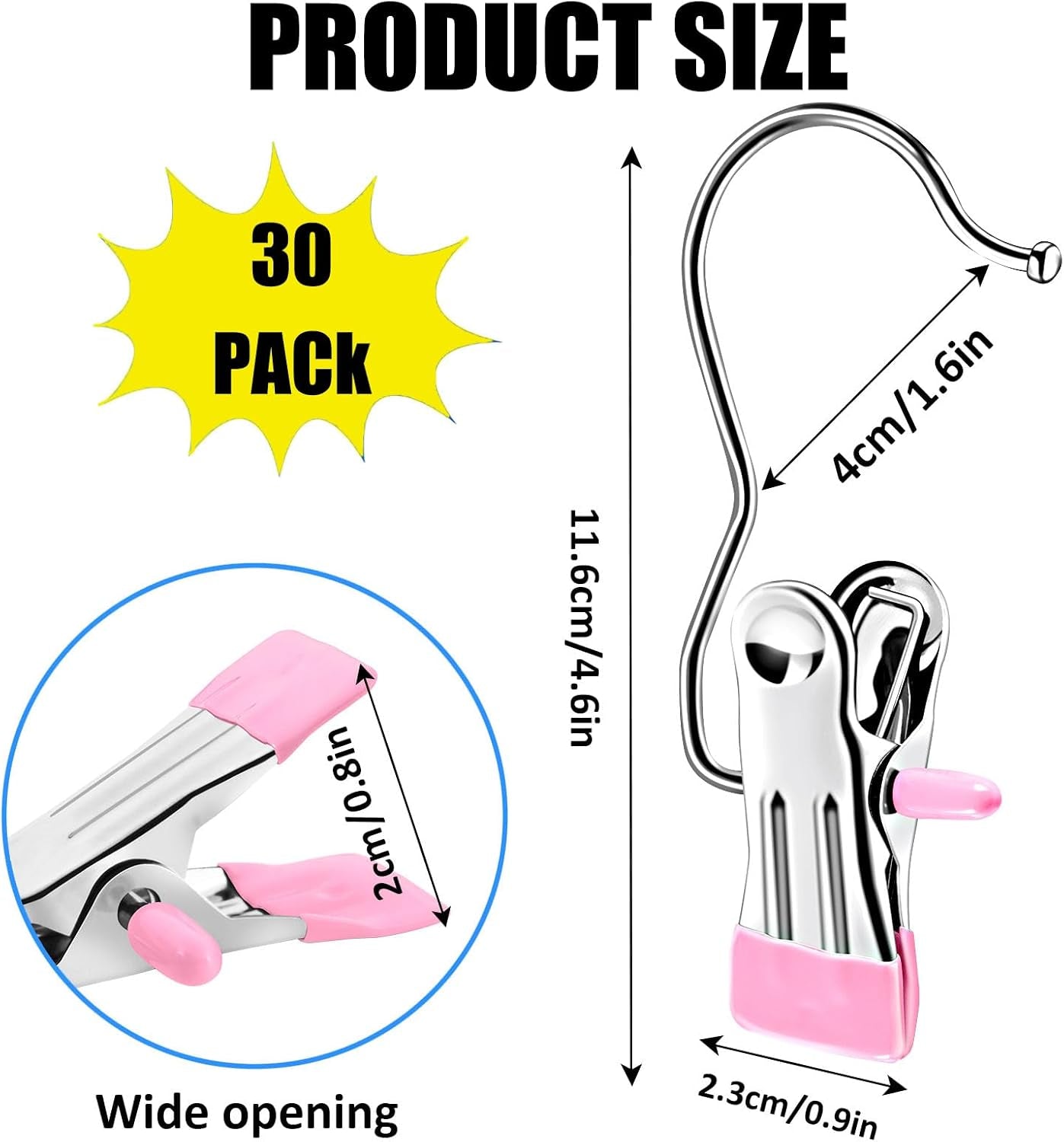 30 Pack Boot Hangers for Closet, Pink Laundry Hooks with Clips, 360° Swivel Stainless Steel Boot Hanger Clips, Portable Hangers Single Clip, Space Saving Boots Clip for Hanging Shirts Pants