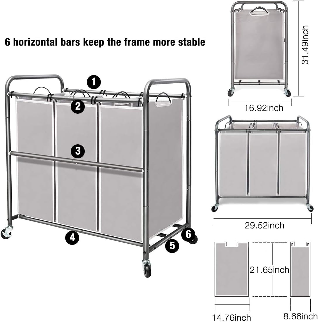 Laundry Sorter 3 Section plus 2 Section, Laundry Hamper with Rolling Wheels, Laundry Basket Sorter, Laundry Separator Hamper, Laundry Divider Hamper with Removable Bags