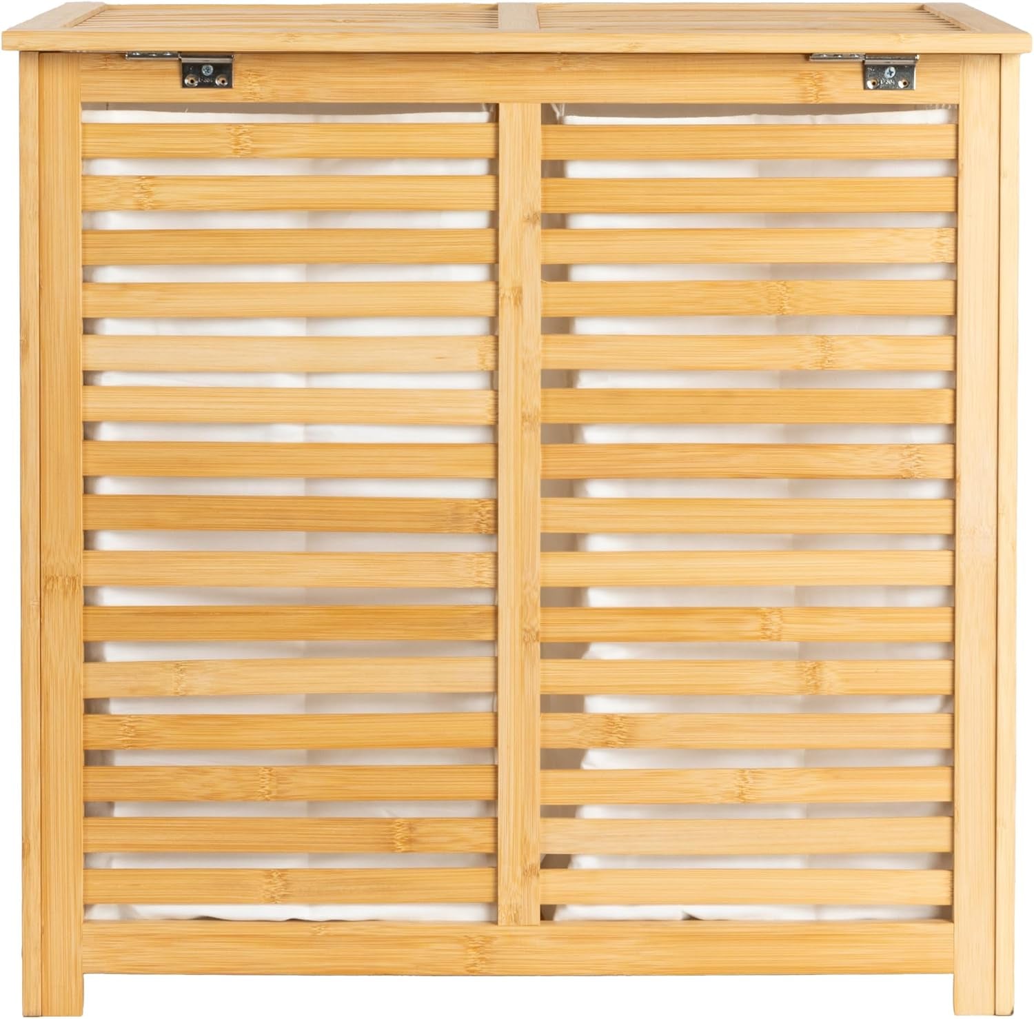 Bamboo and Cotton Double Laundry Sorter with Lid and Removable Cotton Bags, Natural