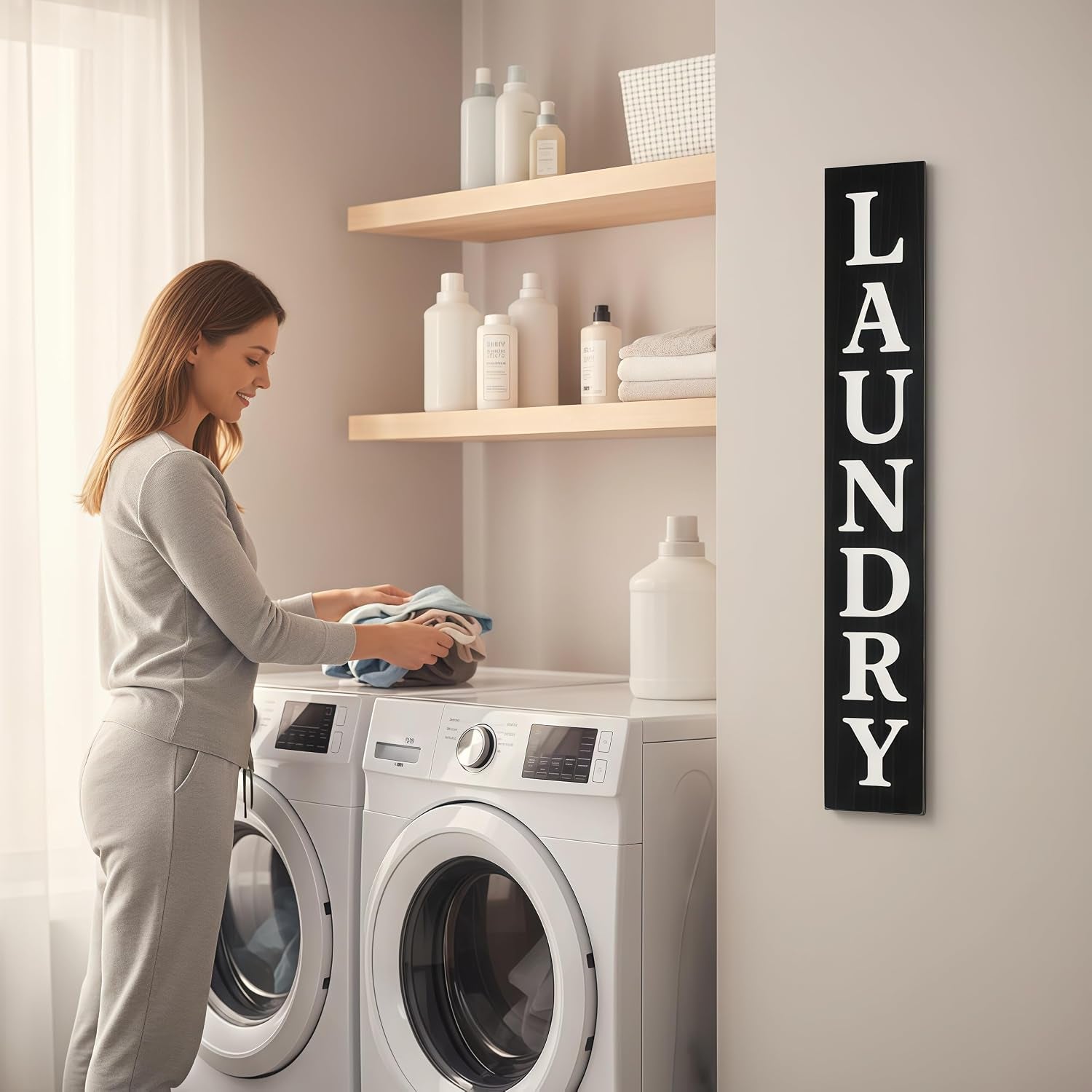 Laundry Room Sign 24In*4In Large Wooden Vertical Laundry Room Decor for Laundry Room Wall, Laundry Room Door, above the Washing Machine, and Laundry Cabinet Decoration