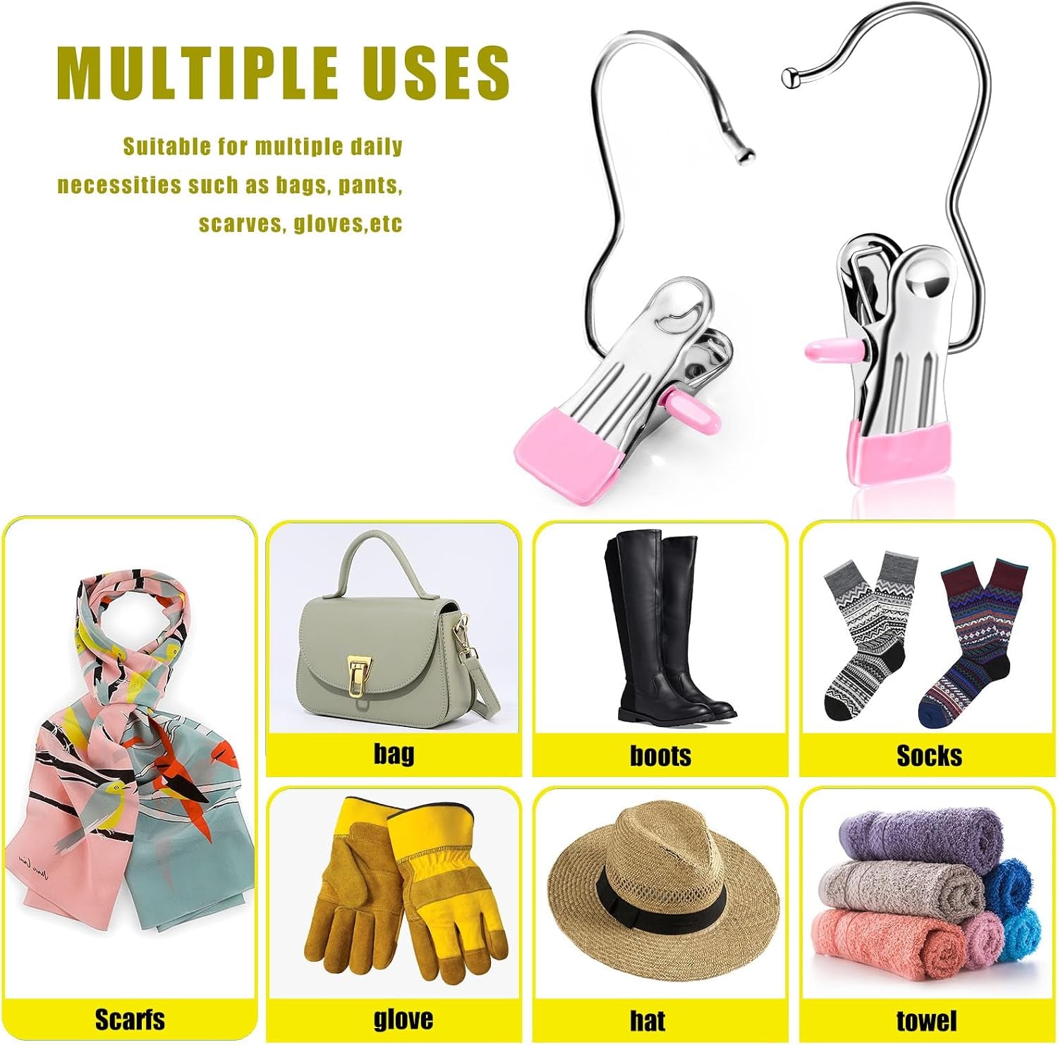30 Pack Boot Hangers for Closet, Pink Laundry Hooks with Clips, 360° Swivel Stainless Steel Boot Hanger Clips, Portable Hangers Single Clip, Space Saving Boots Clip for Hanging Shirts Pants