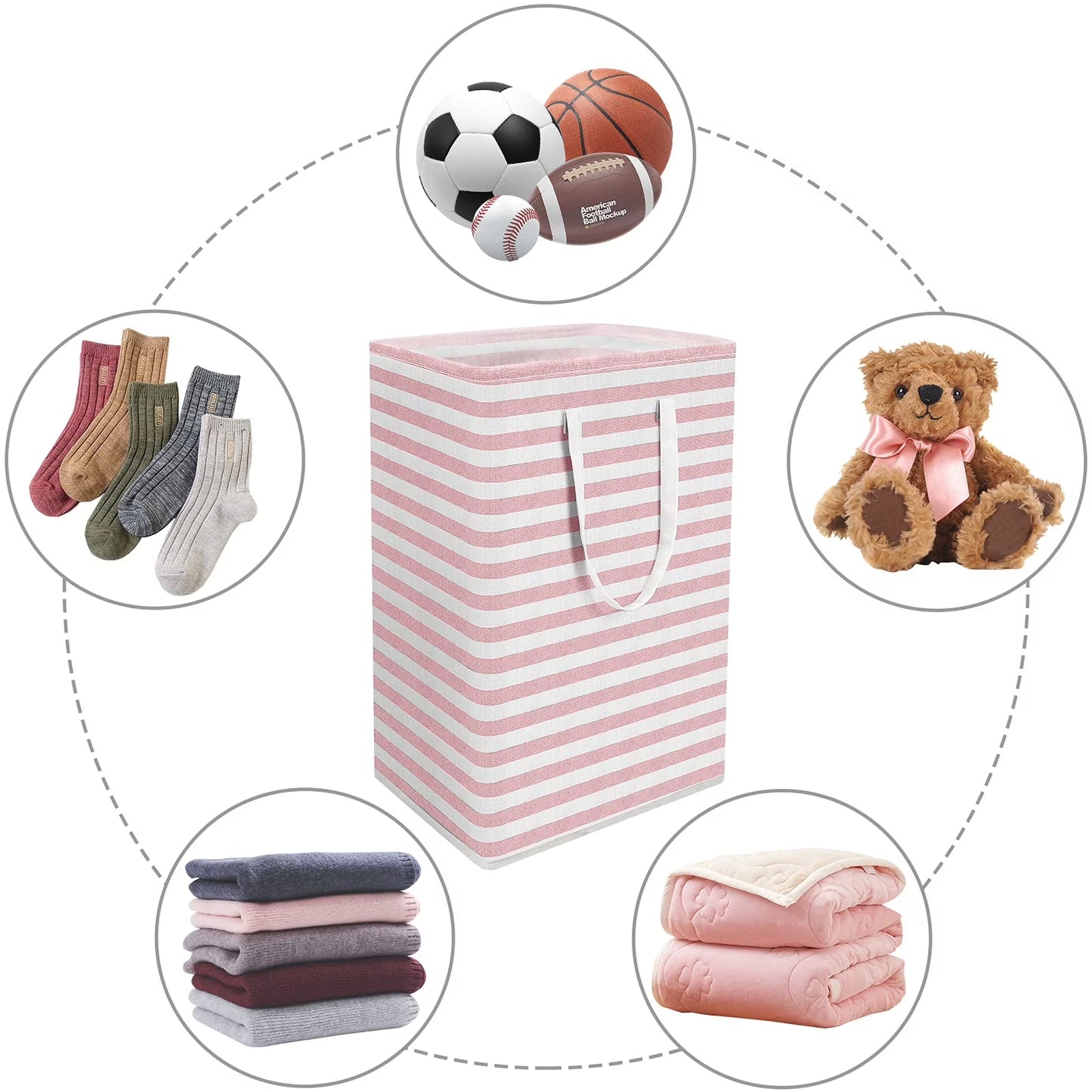 3Pcs 75L Laundry Basket, Laundry Hamper, Collapsible Laundry Baskets, Laundry Bags, Waterproof with Foam Protected Aluminum Handles, White & Pink