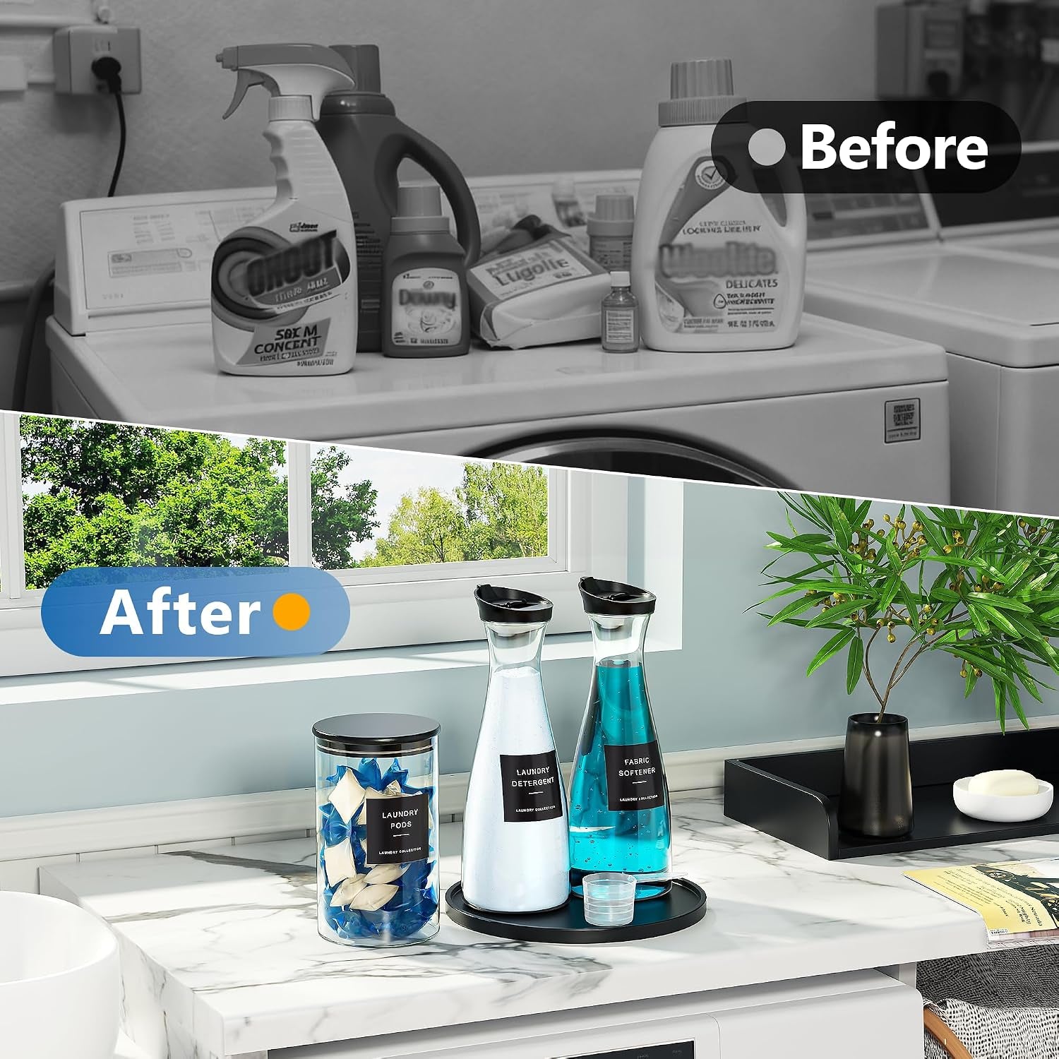 2+1 Pack Laundry Detergent Dispenser & Laundry Pods Container with Tray Black