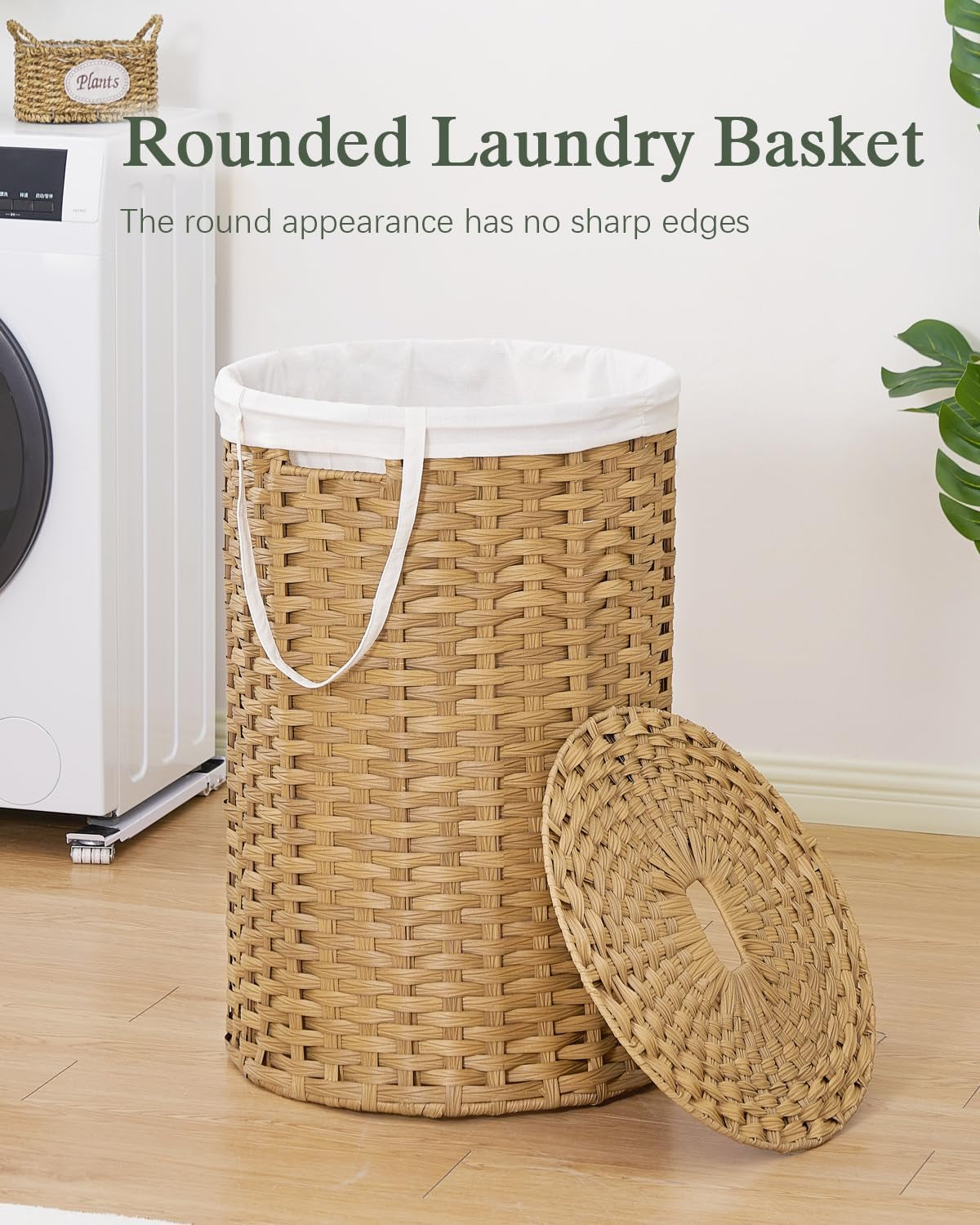 Large Laundry Hamper Laundry Basket round 34.3 Gal (130 L) Handwoven Wicker Laundry Baskets Rattan Laundry Basket with Laundry Bag Handles 2 Mesh Bags for Living Room Bedroom Natural
