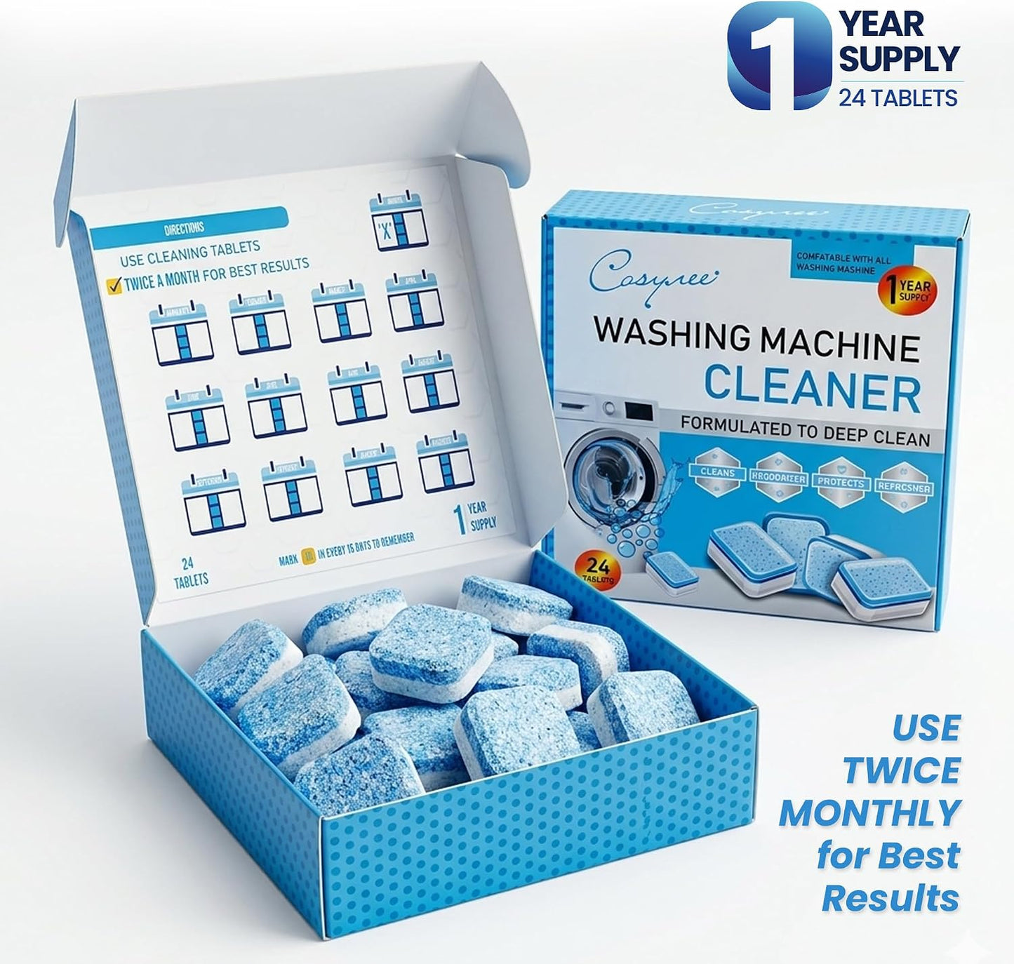 Washer Cleaner Tablets, 24 Count, 1 Year Supply