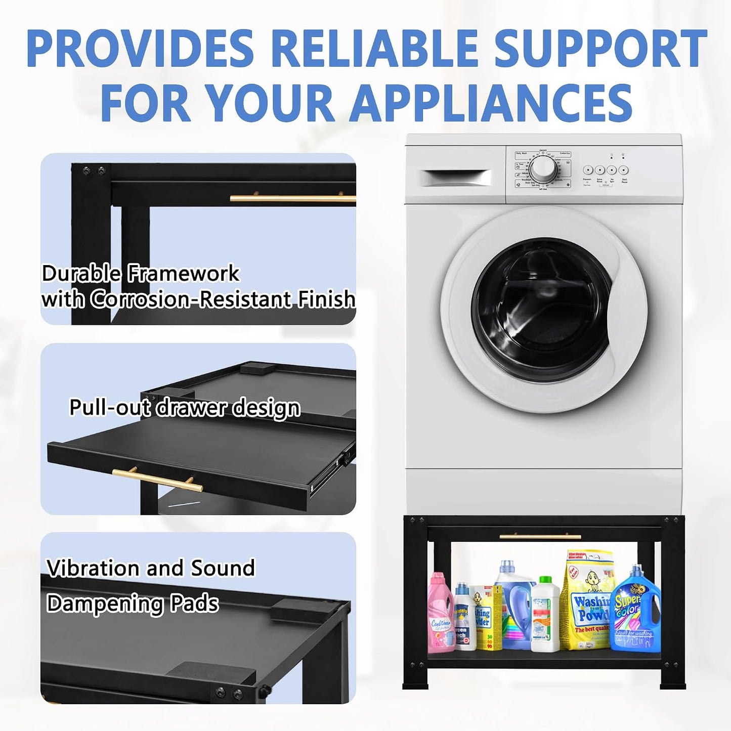 Washer and Dryer Pedestals Heavy Duty Metal Laundry Pedestal 29"W X 29"D X20"H, Washer Dryer Pedestal Extra Big Screws for Anti-Vibration, Basket Shelf, 800Lbs Capacity, Black