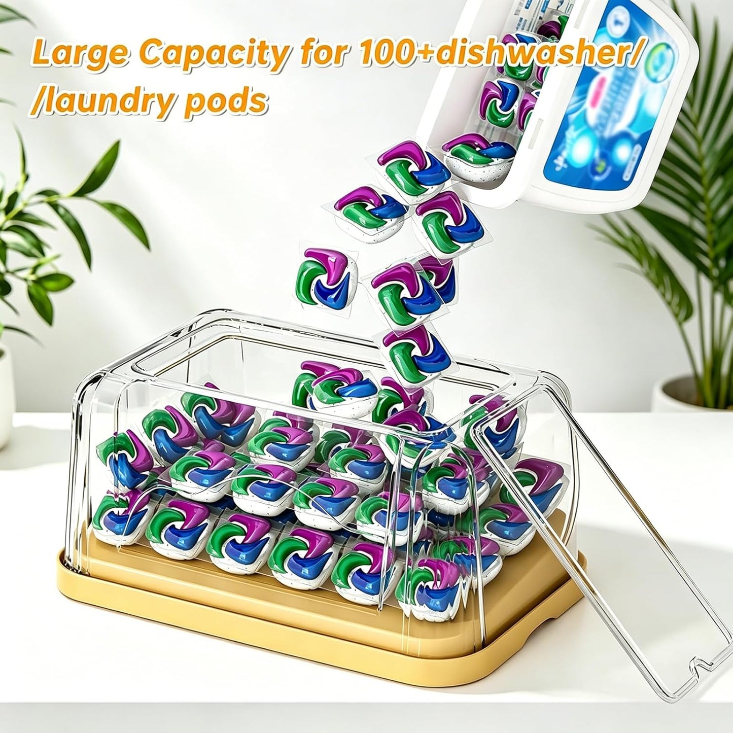 2-In-1 Trash Bag Dispenser & Laundry/Dishwasher Pods Container, Clear Acrylic Garbage Bag Holder with Removable Lids, under Sink Organizer Kitchen Pantry Storage Box