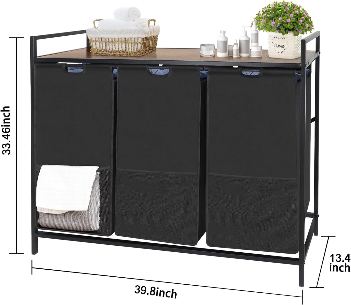 Extra Large Laundry Hamper, Laundry Hamper 3 Section with Shelf - 210L Capacity, Laundry Basket for Clothes-1 Storage Shelf, Laundry Sorter for Laundry Room, Bedroom