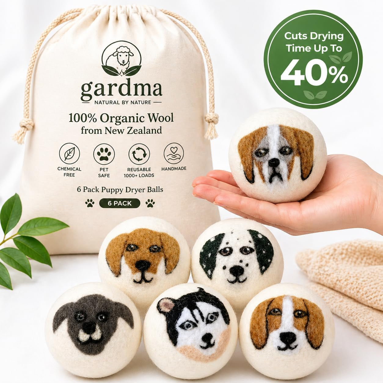 Wool Dryer Balls & Essential Oils for Laundry Bundle – 6 XL Puppy Reusable Dryer Balls with 6 Pack Essential Oils for Dryer Balls, Diffusers & Natural Fabric Softening