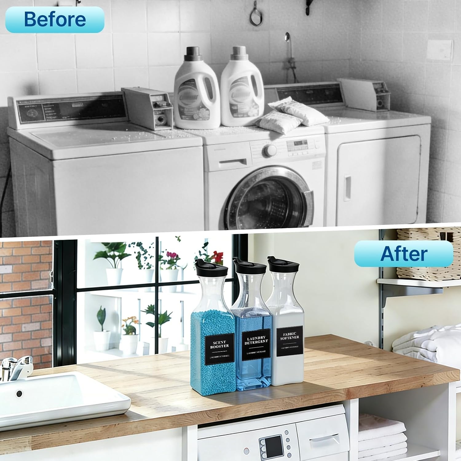3 Pack Laundry Detergent Dispenser, Soap & Fabric Softener Dispenser, 54Oz Detergent Containers, Laundry Room Organization and Storage Plastic Bottle for Scent Booster, Powder, Bleach (Height 12.2'')