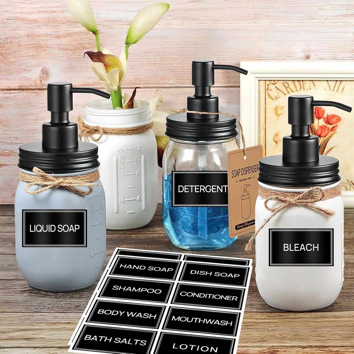 32PCS Laundry Labels for Glass Jars,Minimalist Bathroom and Laundry Labels,Laundry Room Organization and Storage,Laundry Stickers for Containers(Black)