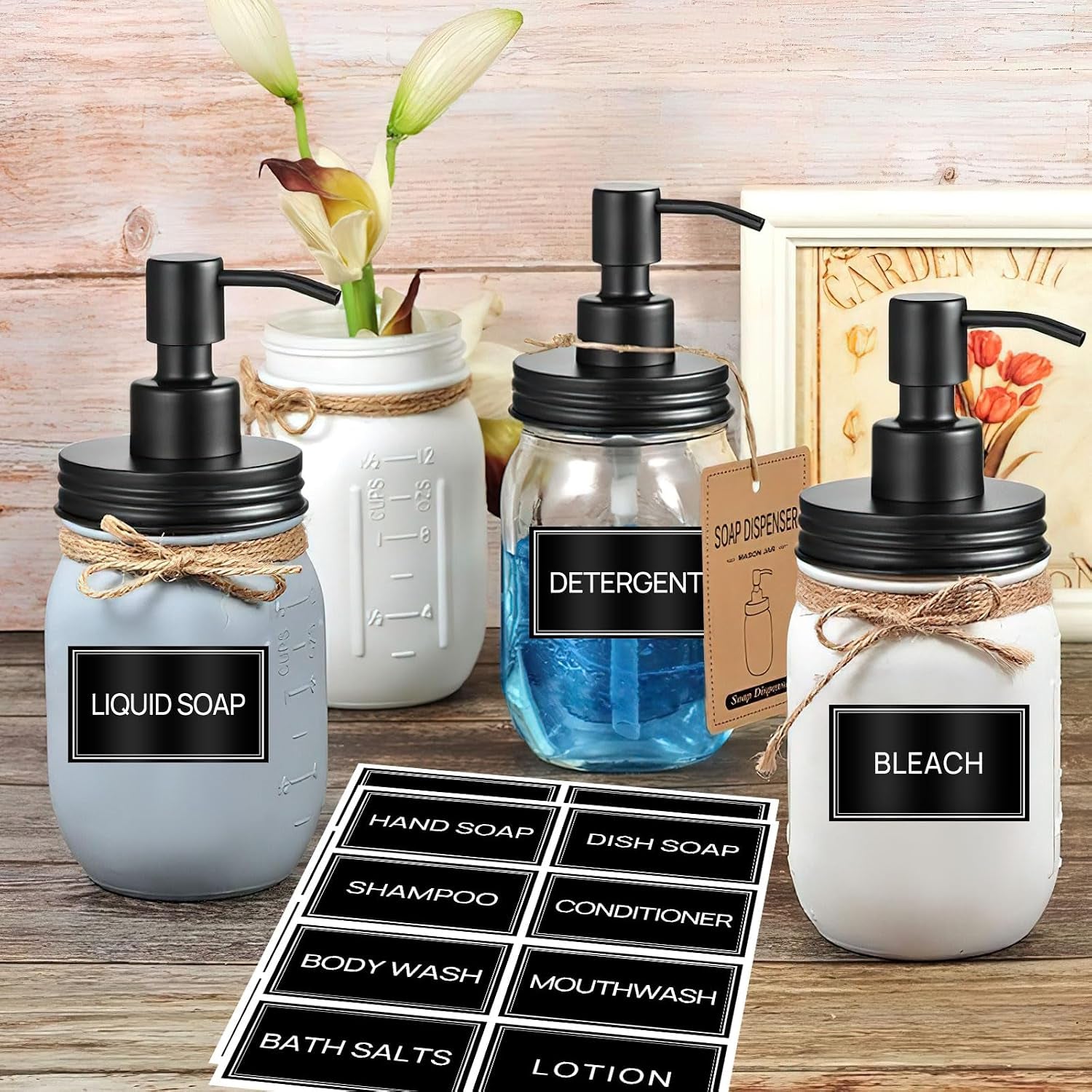 32PCS Laundry Labels for Glass Jars,Minimalist Bathroom and Laundry Labels,Laundry Room Organization and Storage,Laundry Stickers for Containers(Black)
