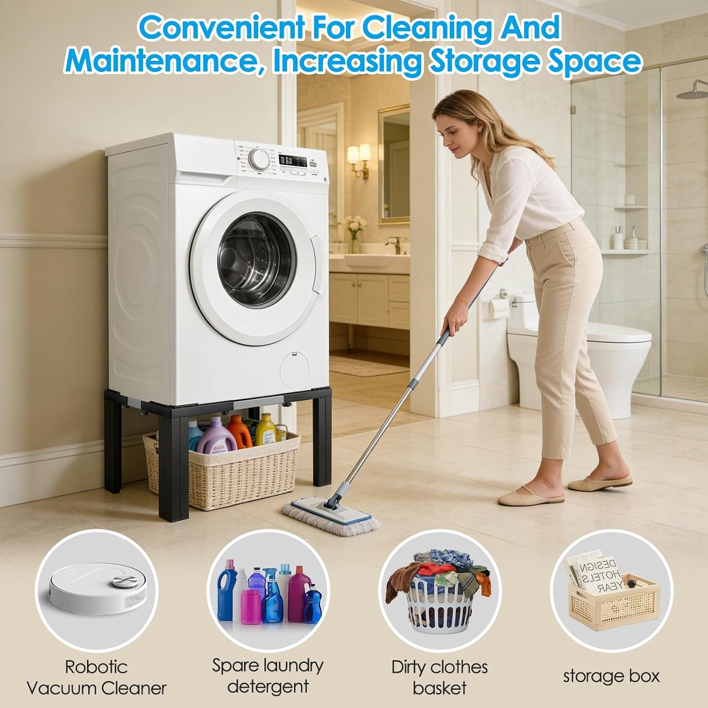 Stainless Steel Laundry Pedestal,11 in Tall Universal Washing Machine Pedestals,Portable Washer and Dryer Stand Adjustable 21-29 in Heavy Duty Square Pedestal Stand for Fridge Washer and Dryer