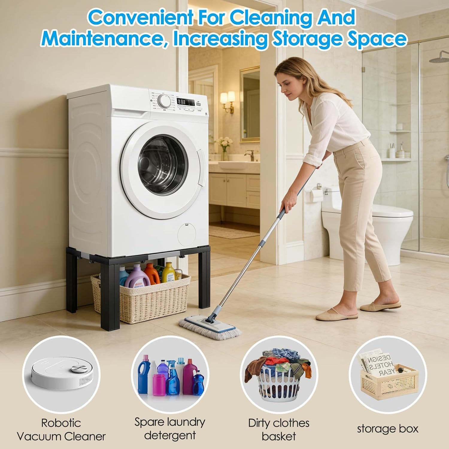 Stainless Steel Laundry Pedestal,11 in Tall Universal Washing Machine Pedestals,Portable Washer and Dryer Stand Adjustable 21-29 in Heavy Duty Square Pedestal Stand for Fridge Washer and Dryer
