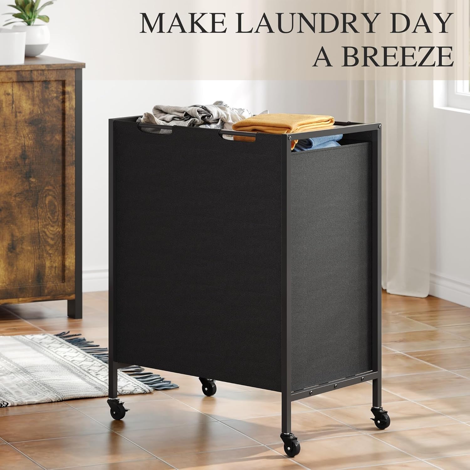 over Washer and Dryer Shelves, Standing Shelf with Wheels 68.7 Gal Rolling Laundry Hamper with Shelf/Hooks, over Washer Storage Portable Laundry Cart Bathroom Organization, 55" H X 47.20" W