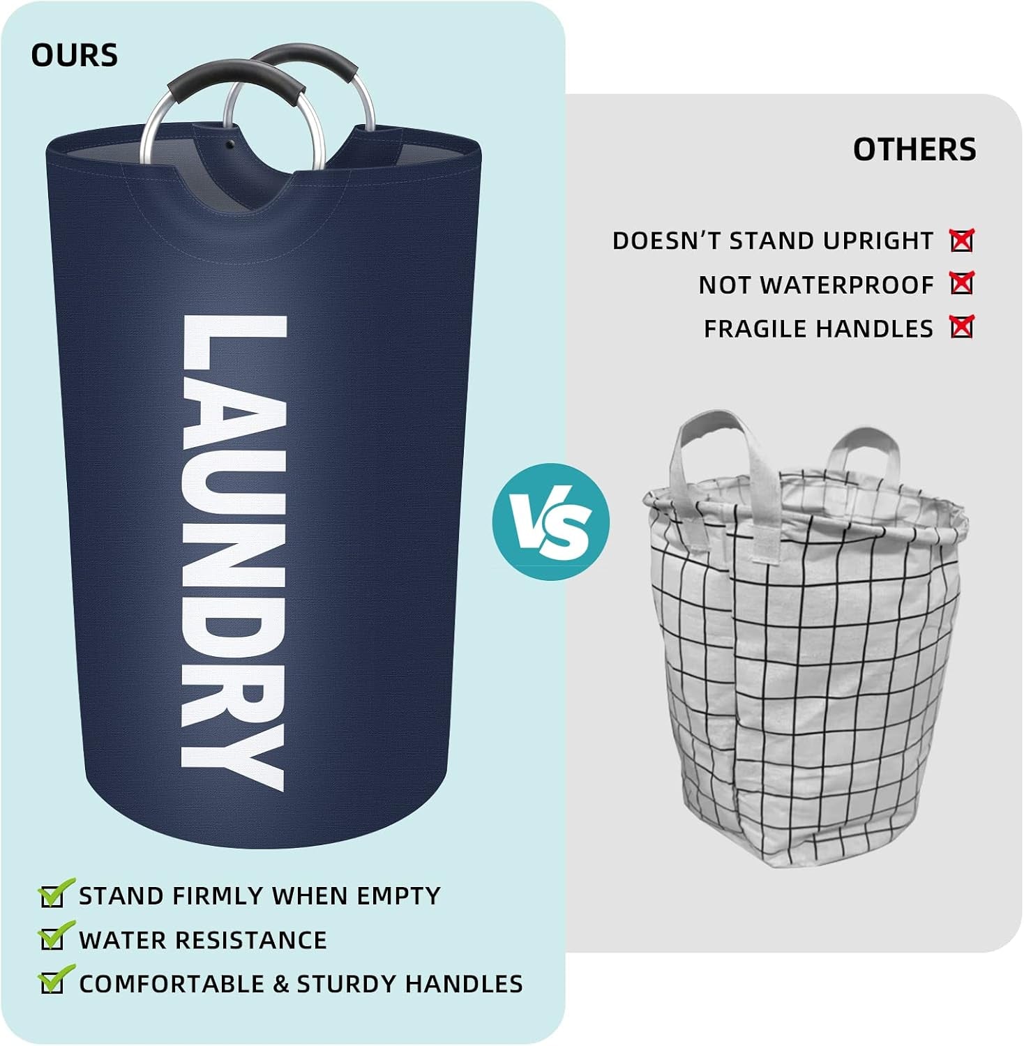 90L Large Laundry Basket, Laundry Hamper, Dirty Clothes Hamper for Laundry, Collapsible, Waterproof Laundry Baskets with Foam Protected Aluminum Handles for Laundry, Dorm, Family (Blue)