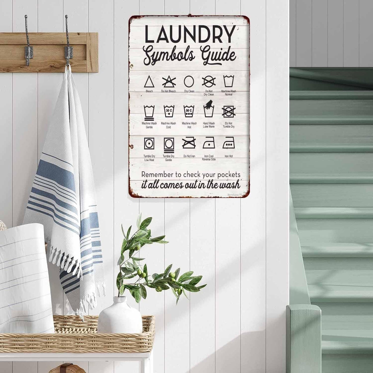 Laundry Sign,Laundry Room Sign,Laundry Symbols Wall Art,Laundry Room Decor Sign,Laundry Symbols Wall Decor, "Laundry Symbols Guide", 8"X12" Sign