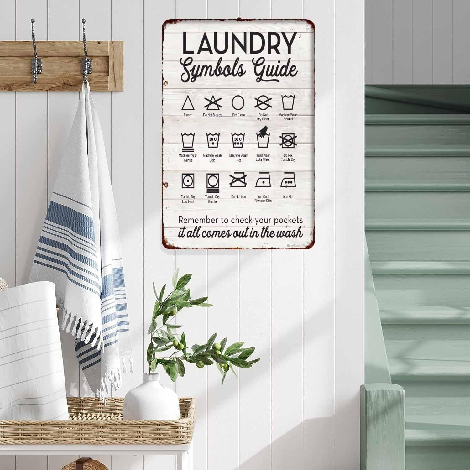 Laundry Sign,Laundry Room Sign,Laundry Symbols Wall Art,Laundry Room Decor Sign,Laundry Symbols Wall Decor, "Laundry Symbols Guide", 8"X12" Sign