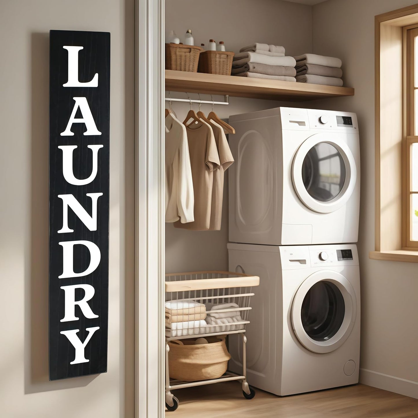 Laundry Room Sign 24In*4In Large Wooden Vertical Laundry Room Decor for Laundry Room Wall, Laundry Room Door, above the Washing Machine, and Laundry Cabinet Decoration
