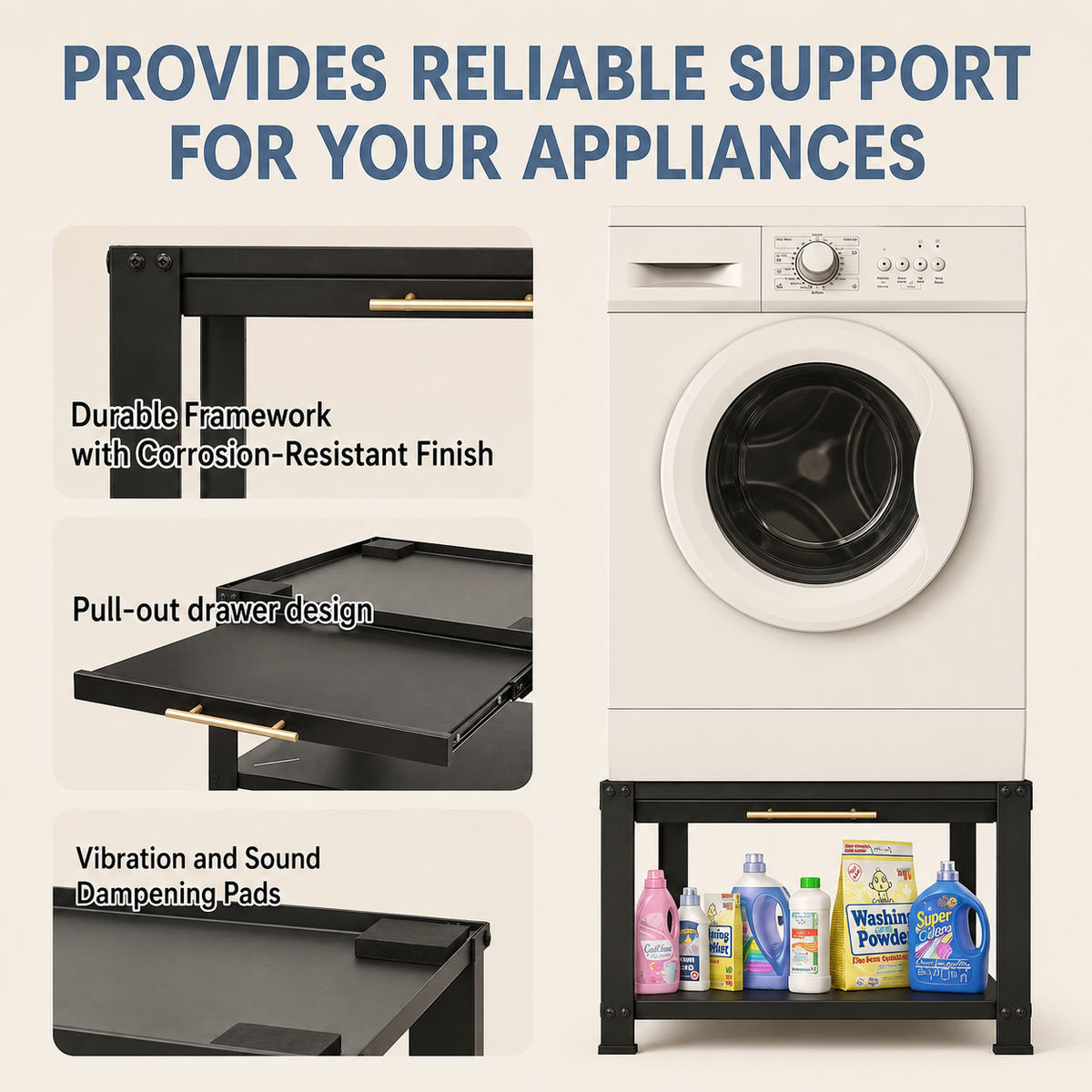 LIND Heavy-Duty Washer & Dryer Pedestal, storage shelf detail
