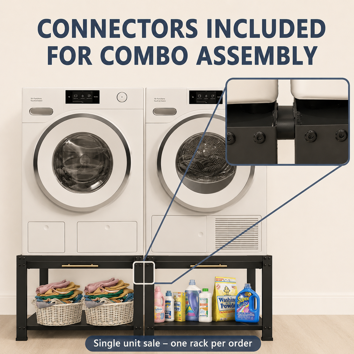 Heavy-Duty Washer & Dryer Pedestal with Shelf — styled room view