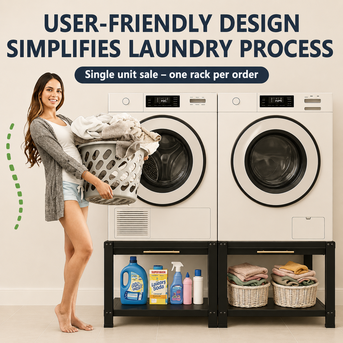 Heavy-Duty Washer & Dryer Pedestal with Shelf — side view