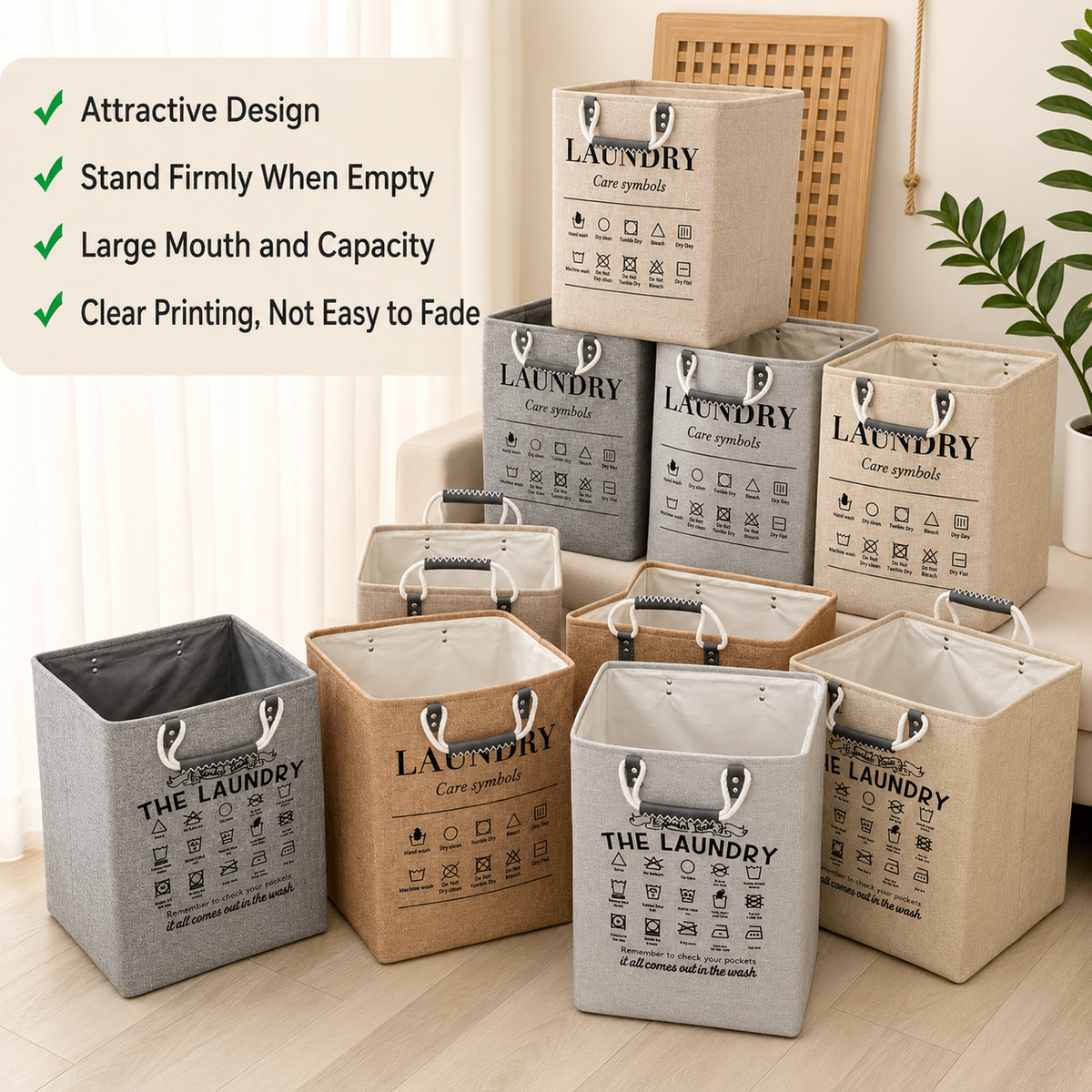 LIND Foldable Laundry Basket, folded flat detail