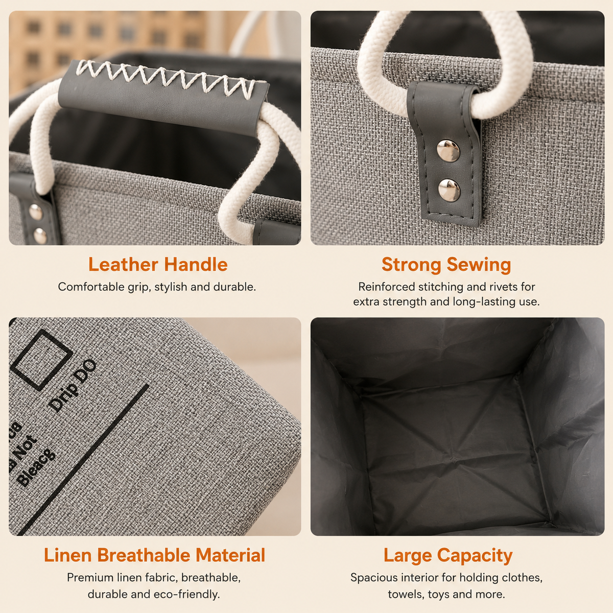 Foldable Laundry Basket with Handles, 50L — styled room view