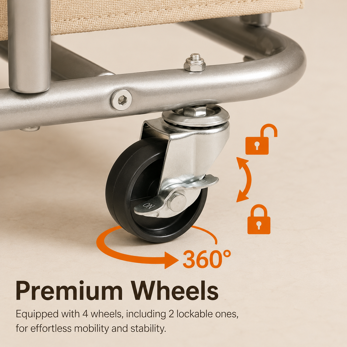 LIND Extra-Large Rolling Laundry Hamper, wheels detail