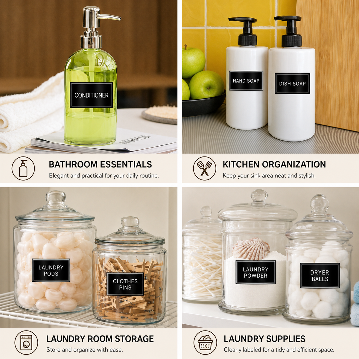 LIND Minimalist Laundry Jar Labels, styled room view
