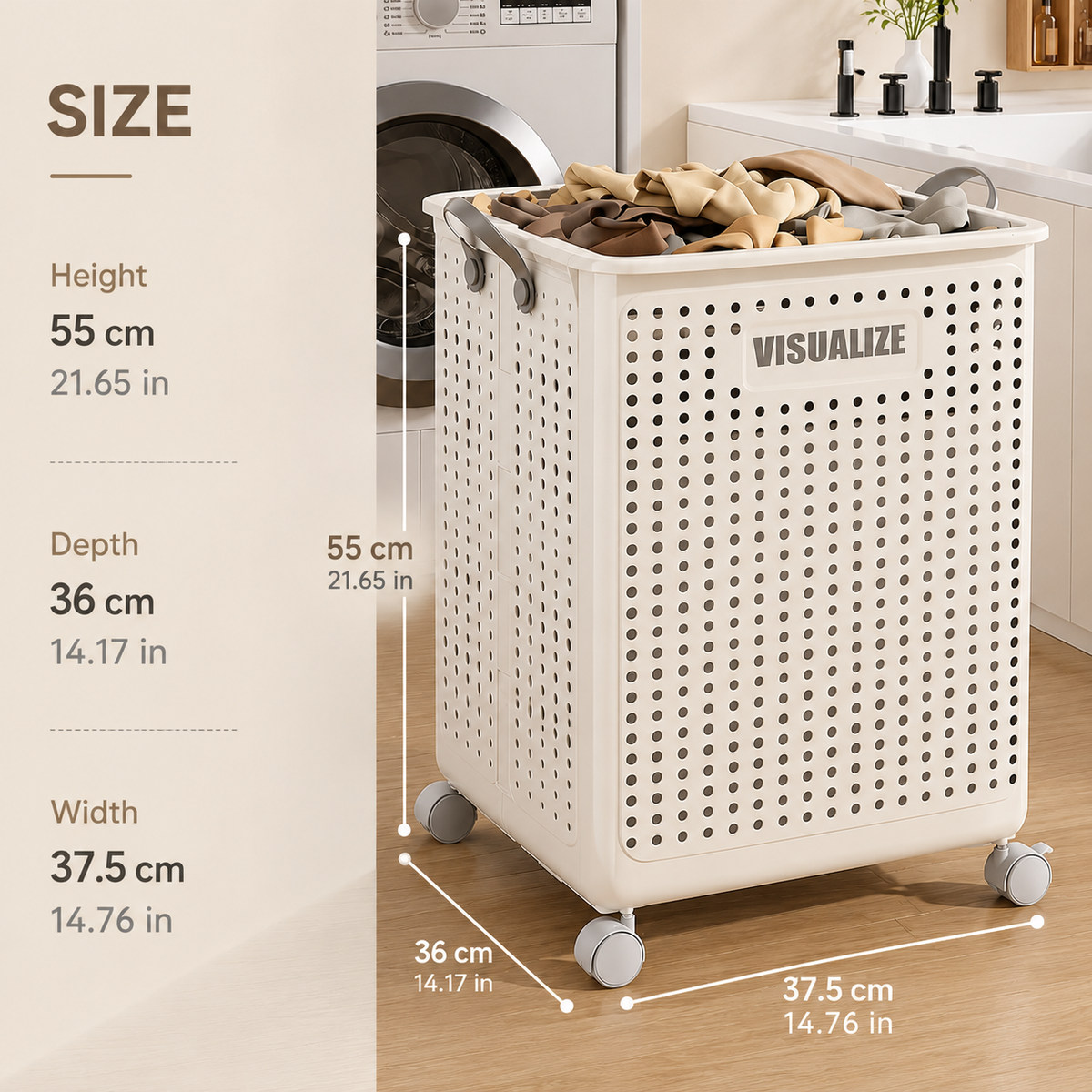 LIND Slim Foldable Laundry Hamper on wheels, product view