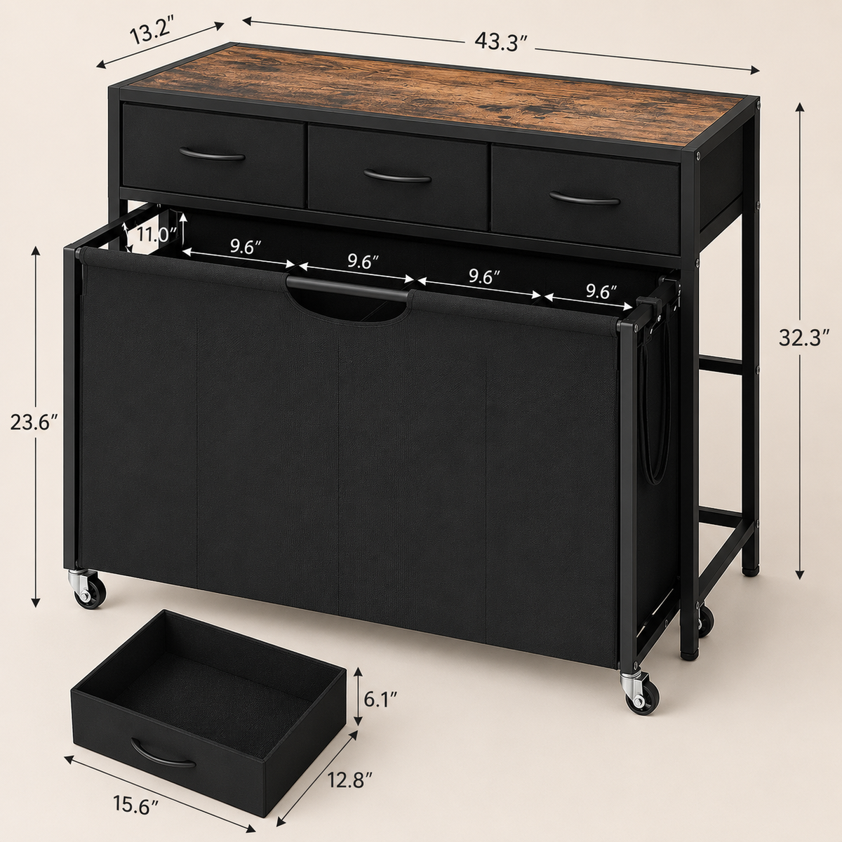 LIND 4-Section Laundry Sorter, alternate angle