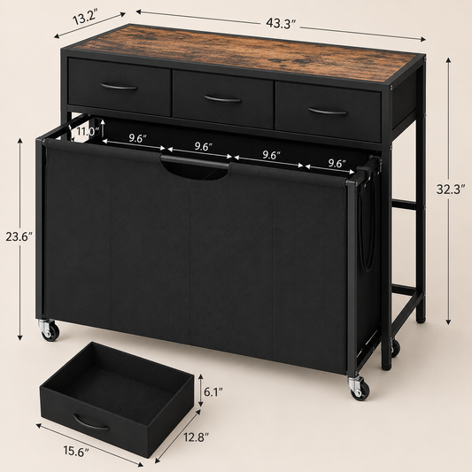 4-Section Laundry Sorter with Storage Drawers — alternate angle