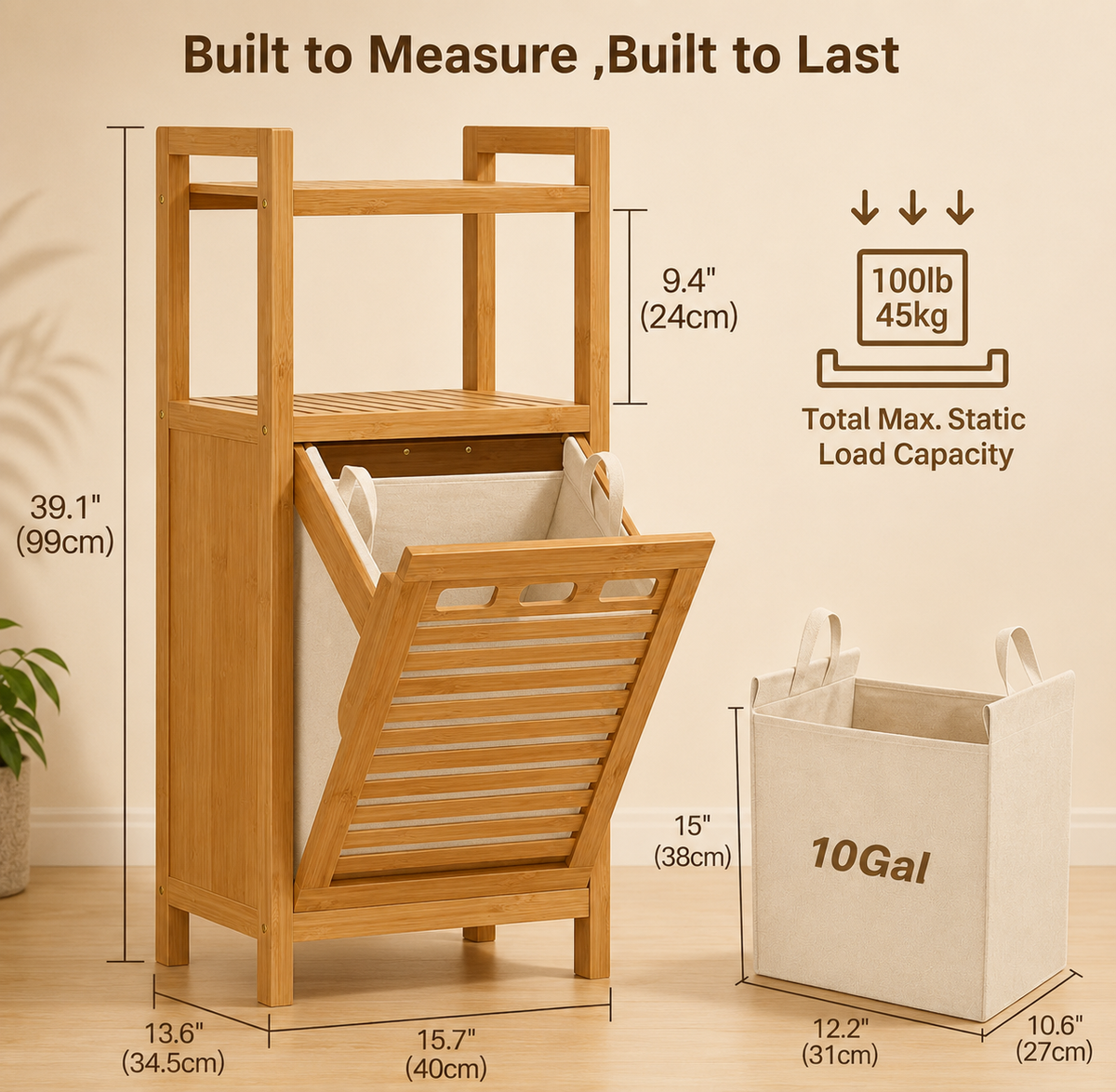 LIND Tilt-Out Laundry Hamper Cabinet, alternate angle