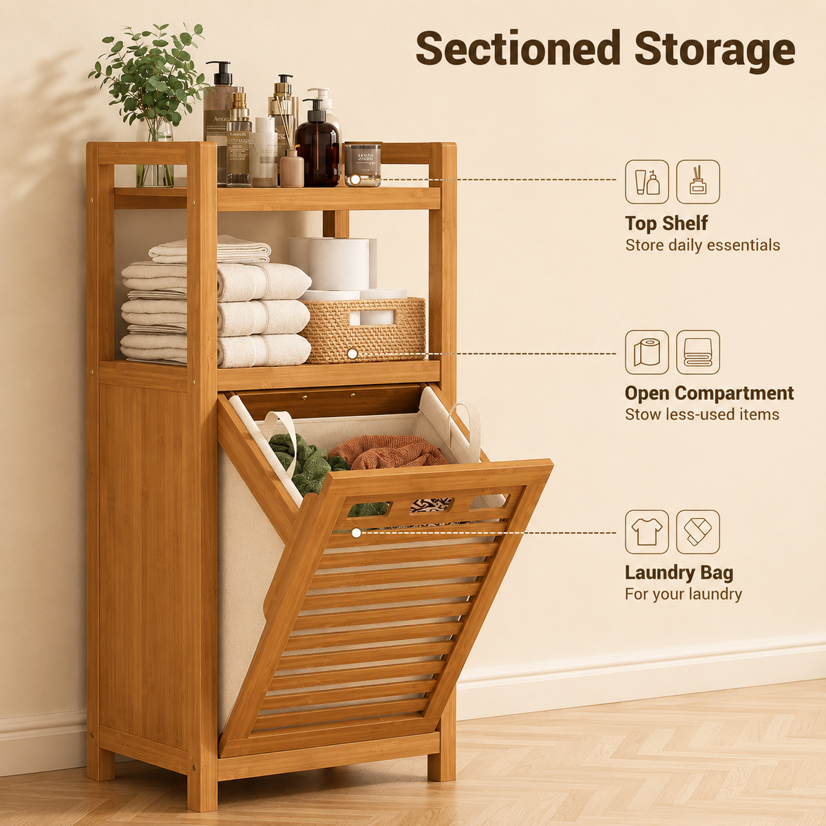 LIND Tilt-Out Laundry Hamper Cabinet, feature detail