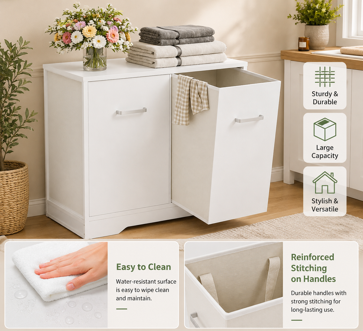 Double Pull-Out Laundry Hamper Cabinet — feature detail