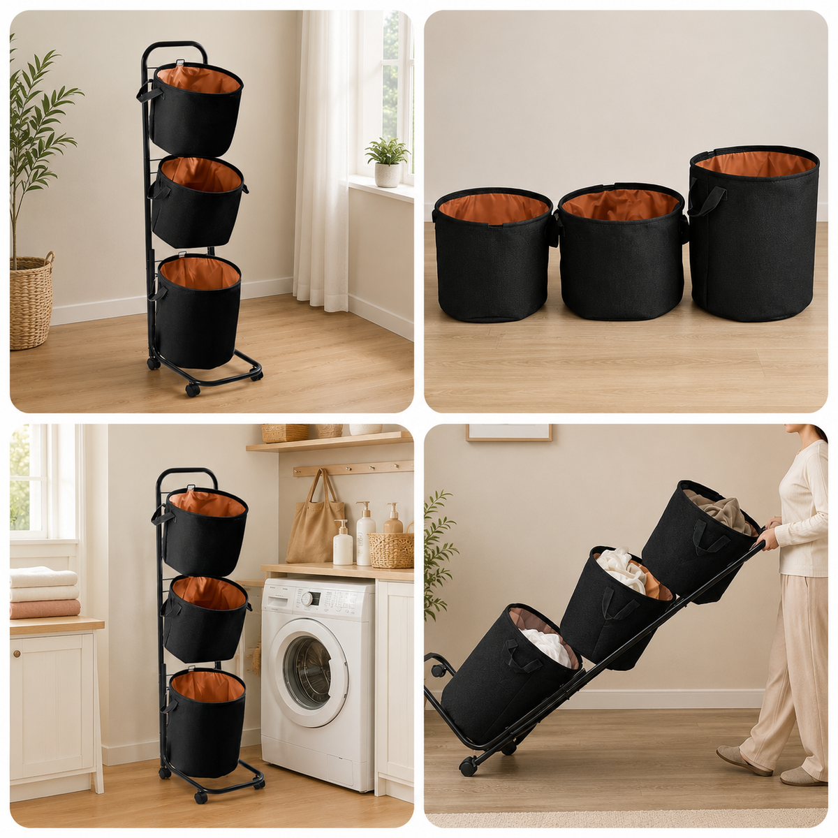 3-Tier Rolling Laundry Sorter — styled room view