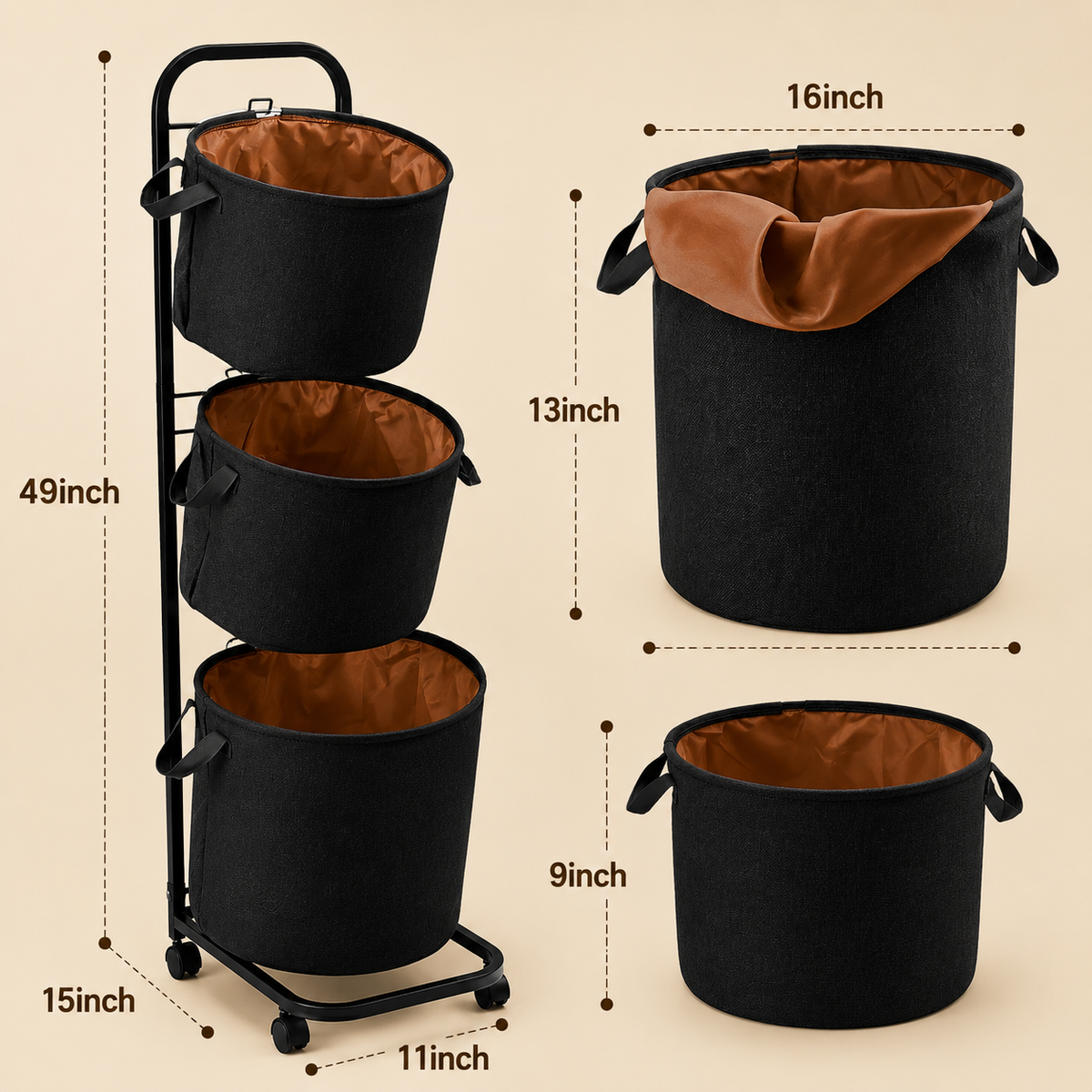 LIND 3-Tier Rolling Laundry Sorter, product view