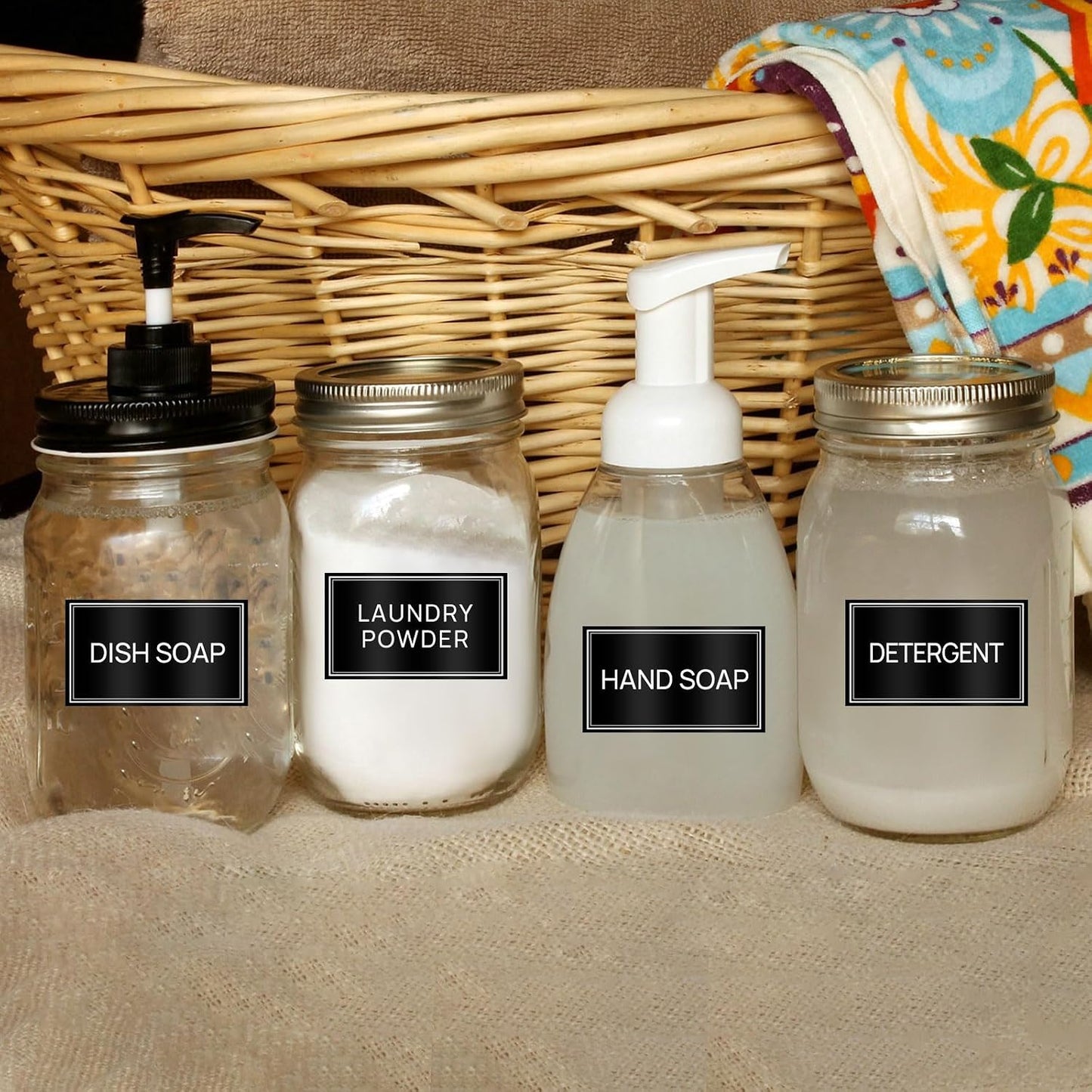 32PCS Laundry Labels for Glass Jars,Minimalist Bathroom and Laundry Labels,Laundry Room Organization and Storage,Laundry Stickers for Containers(Black)